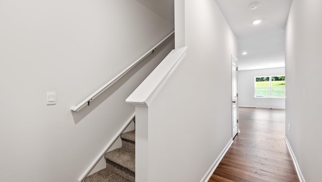 108 Sunriff Ct, Greer, SC 29651 - staircase featuring wood finished floors and recessed lighting
