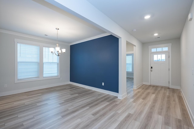 832 Redmill Ln, Duncan, SC 29334 - entryway featuring a chandelier, light wood-type flooring, recessed lighting, and crown molding