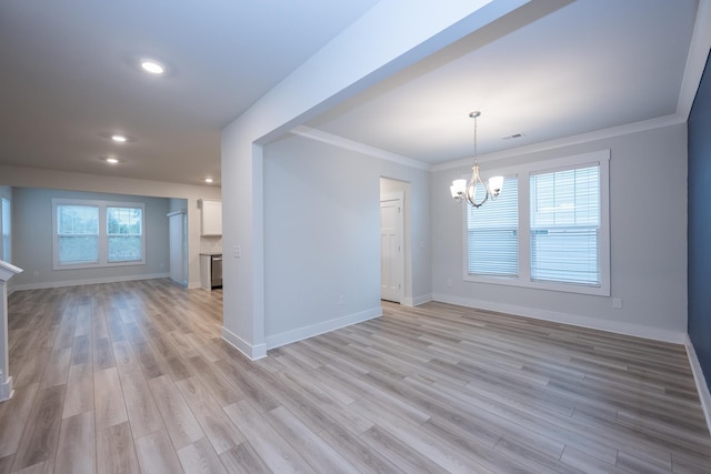 832 Redmill Ln, Duncan, SC 29334 - empty room with ornamental molding, a chandelier, light wood-type flooring, and recessed lighting