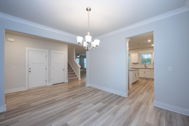 832 Redmill Ln, Duncan, SC 29334 - unfurnished dining area featuring a chandelier, light wood-type flooring, and stairs