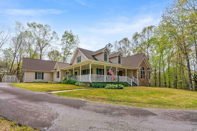 116 Dorothy Ln, Pickens, SC 29671 - country-style home featuring a storage unit, covered porch, and a front lawn