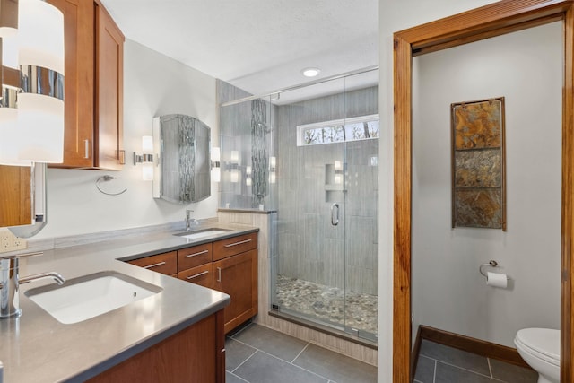 116 Dorothy Ln, Pickens, SC 29671 - bathroom featuring a stall shower, vanity, and tile patterned flooring