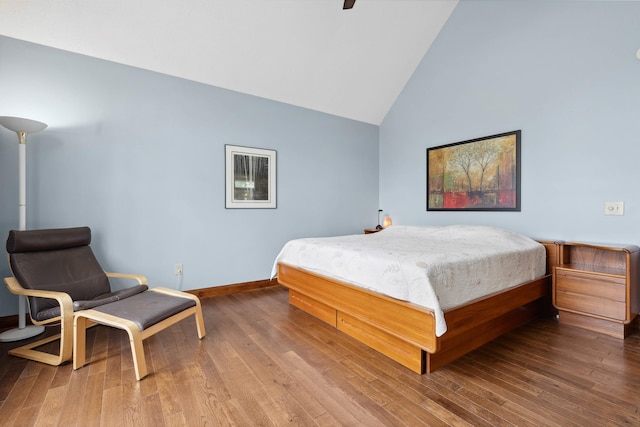 116 Dorothy Ln, Pickens, SC 29671 - bedroom featuring high vaulted ceiling, wood finished floors, and ceiling fan