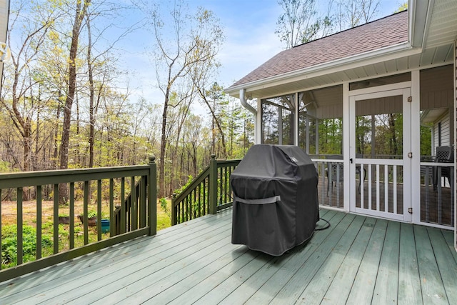116 Dorothy Ln, Pickens, SC 29671 - wooden deck featuring grilling area and a sunroom