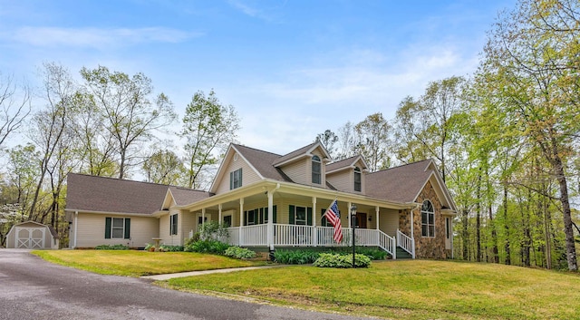 116 Dorothy Ln, Pickens, SC 29671 - farmhouse with a shed, covered porch, a front lawn, and a shingled roof