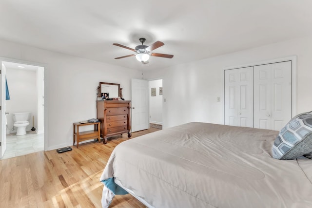 101 Owens Dr, Inman, SC 29349 - bedroom with a closet, light wood-style flooring, ceiling fan, and ensuite bath