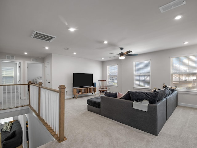 1848 Sourwood Dr, Woodruff, SC 29388 - carpeted living room with ceiling fan and recessed lighting