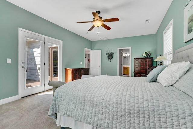 204 Lord Byron Ln, Travelers Rest, SC 29690 - bedroom with access to outside, carpet floors, ceiling fan, and connected bathroom