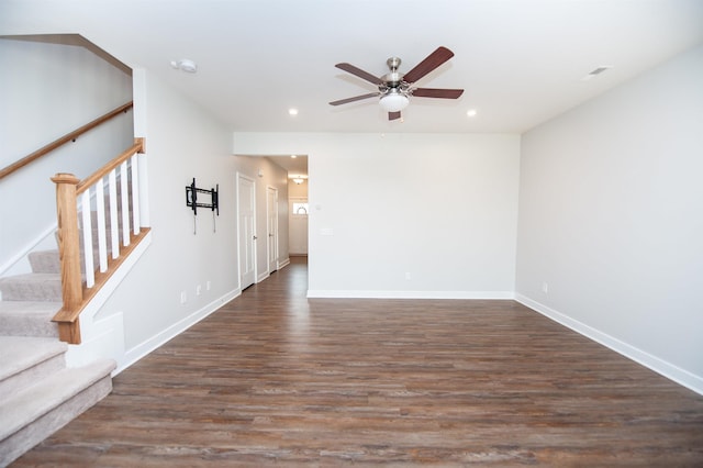 521 Preakness Run, Spartanburg, SC 29301 - unfurnished room featuring recessed lighting, a ceiling fan, dark wood-style flooring, stairs, and a smoke detector