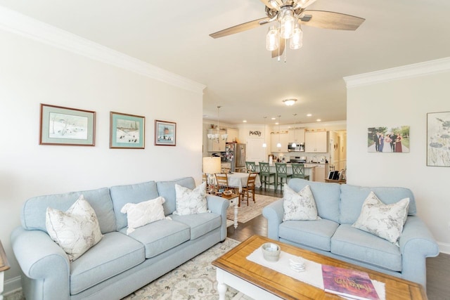 5 Yellow Fox Rd, Greer, SC 29650 - living area featuring crown molding, ceiling fan, light wood finished floors, and recessed lighting