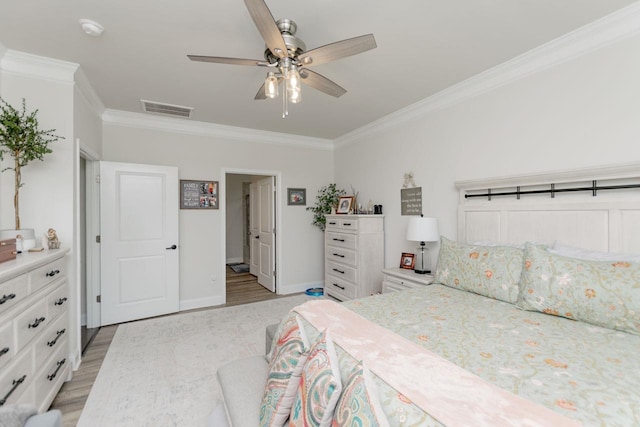 5 Yellow Fox Rd, Greer, SC 29650 - bedroom featuring crown molding, light wood-type flooring, and a ceiling fan