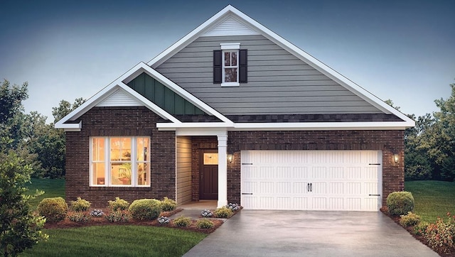 1827 Wabash Pl, Boiling Springs, SC 29316 - view of front facade with brick siding, a front lawn, driveway, and a garage
