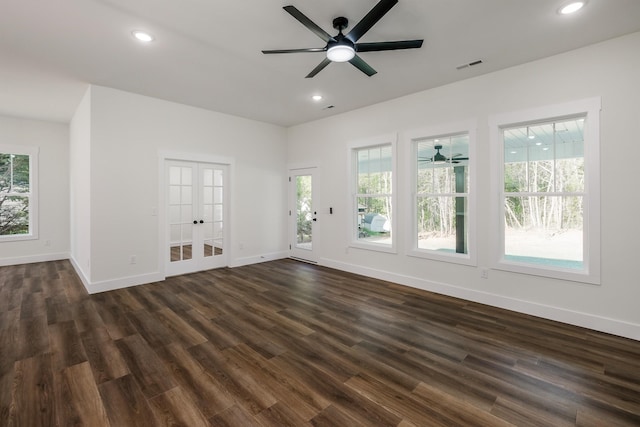 7 Campbell Mill Rd, Traveleres Rest, SC 29690 - unfurnished living room with french doors, ceiling fan, recessed lighting, and dark wood-style floors
