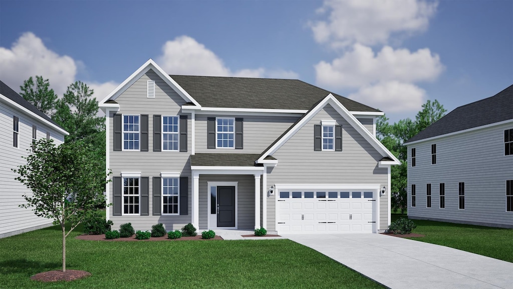 1530 Offshore Dr, Inman, SC 29349 - traditional home with driveway, a garage, a front lawn, and roof with shingles