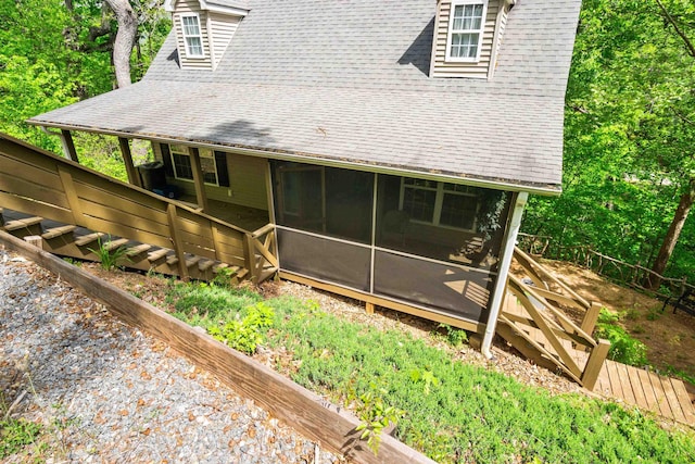 419 Hidden Hill Rd, Tryon, NC 28782 - rear view of property featuring a sunroom and a shingled roof