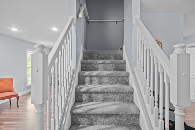 419 Hidden Hill Rd, Tryon, NC 28782 - staircase featuring wood finished floors and recessed lighting