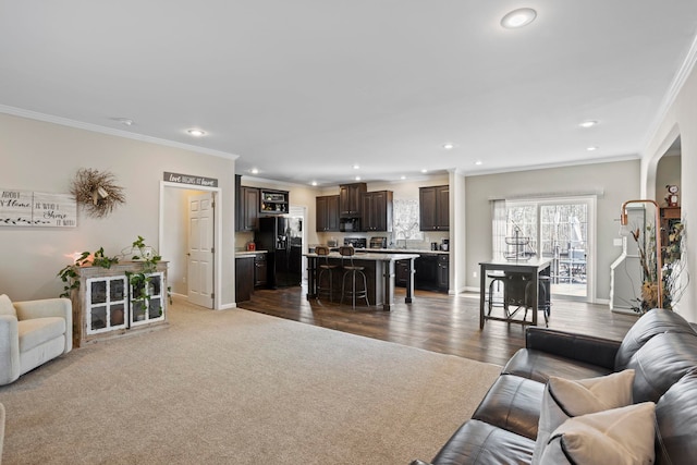 140 Vera Ln, Columbus, NC 28722 - living room with recessed lighting, ornamental molding, and dark wood finished floors