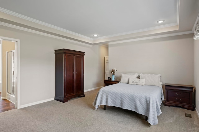 140 Vera Ln, Columbus, NC 28722 - carpeted bedroom with a tray ceiling, ornamental molding, and recessed lighting