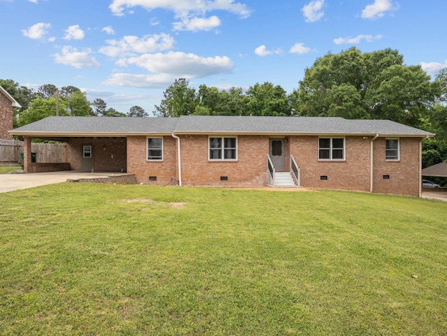 228 Anita Dr, Spartanburg, SC 29302 - ranch-style home with crawl space, brick siding, concrete driveway, and a carport
