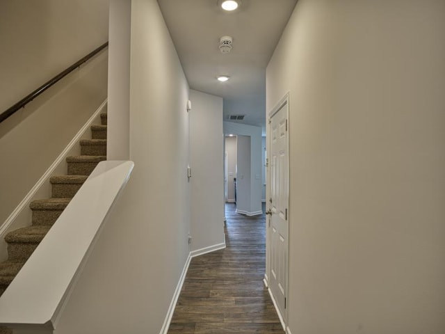314 Sea Isle Pl, Greer, SC 29650 - corridor with dark wood-style floors, stairs, and recessed lighting