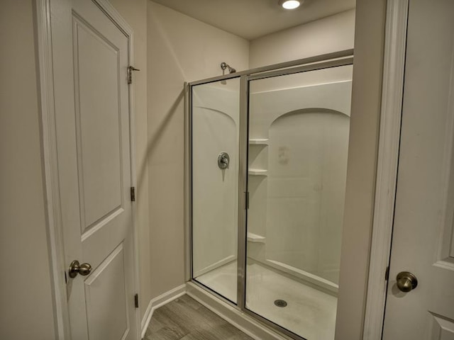 314 Sea Isle Pl, Greer, SC 29650 - bathroom featuring a shower stall and wood finished floors