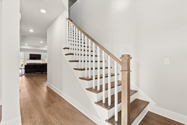 424 Granbury Dr, Duncan, SC 29334 - stairway featuring wood finished floors and recessed lighting