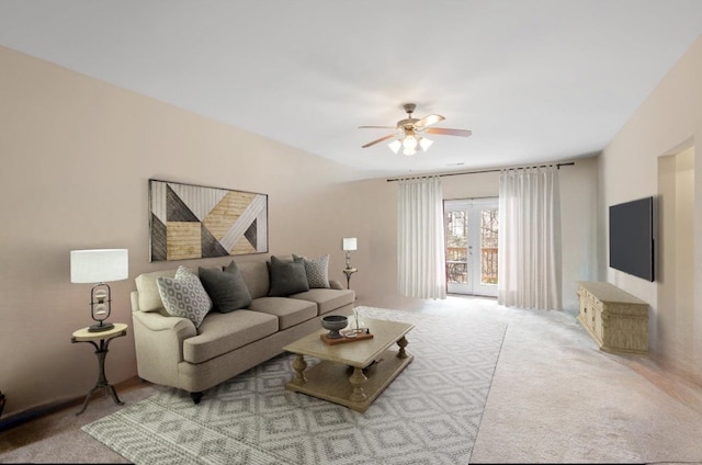 212 Dayside Ct, Greer, SC 29651 - living area with carpet flooring, ceiling fan, and french doors