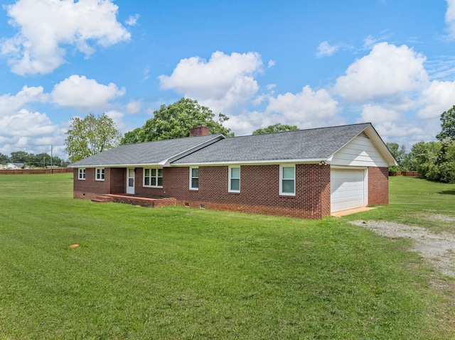 1310 Mount Zion Rd, Spartanburg, SC 29303 - rear view of house with brick siding, dirt driveway, a lawn, and a chimney