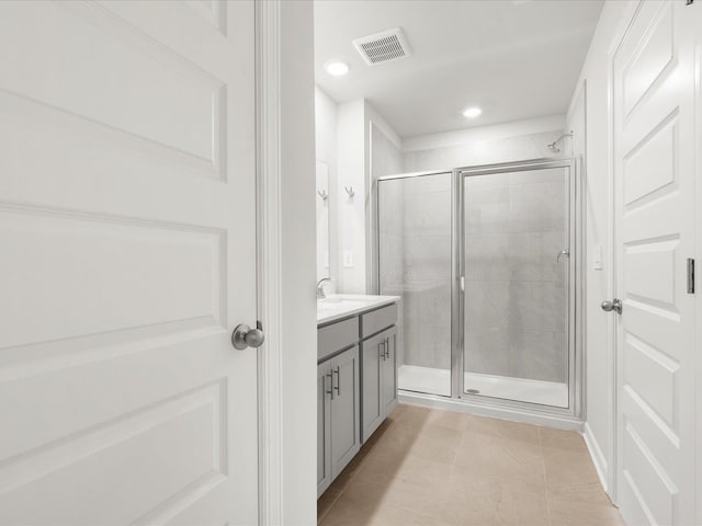 126 Arrow Ct, Greer, SC 29651 - full bathroom featuring a stall shower, vanity, recessed lighting, and tile patterned floors