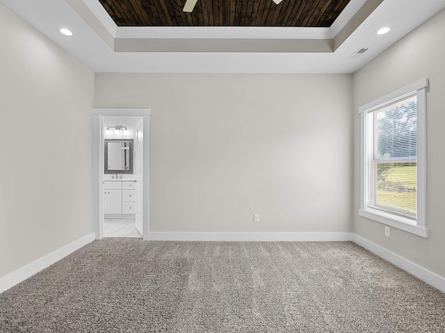 433 Josie Way, Boiling Springs, SC 29316 - unfurnished room featuring a raised ceiling, ceiling fan, recessed lighting, light carpet, and wooden ceiling