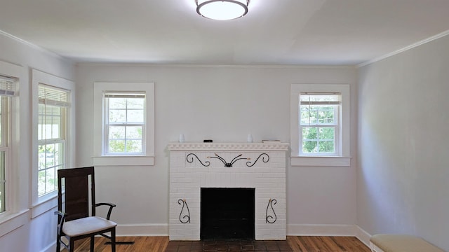 311 Hart St, Union, SC 29379 - living room featuring dark wood-type flooring, healthy amount of natural light, a fireplace, and crown molding