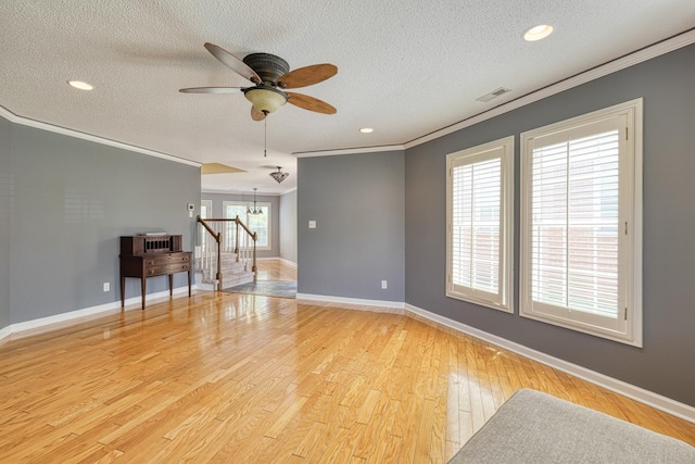 15 Arbours W Ln, Moore, SC 29369 - unfurnished room featuring ornamental molding, a chandelier, ceiling fan, a textured ceiling, and light wood-style floors