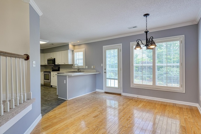 15 Arbours W Ln, Moore, SC 29369 - kitchen featuring stainless steel appliances, a textured ceiling, light wood-type flooring, crown molding, and light countertops