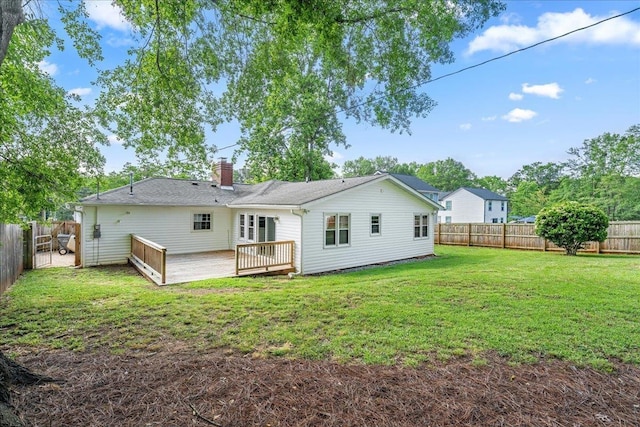 222 Woodview Ave, Spartanburg, SC 29306 - back of house featuring a chimney, a fenced backyard, and a wooden deck