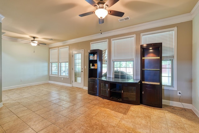 202 Buxton Ct, Easley, SC 29642 - interior space featuring a ceiling fan, crown molding, plenty of natural light, and light tile patterned floors
