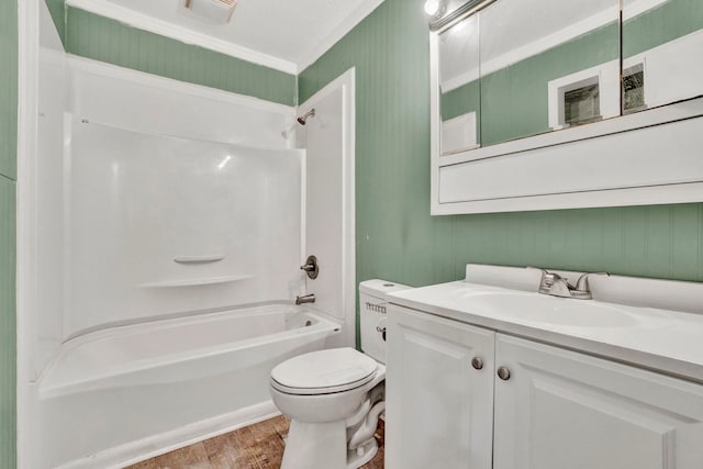 211 Skyline Rd, Greer, SC 29651 - bathroom featuring ornamental molding, vanity, wood finished floors, and tub / shower combination