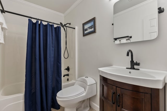 413 Rambling Rose Way, Moore, SC 29369 - bathroom with shower / bath combo with shower curtain, crown molding, and vanity