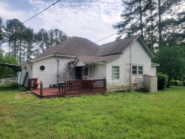 190 Beaverdam Church Rd, Enoree, SC 29335 - rear view of property featuring a wooden deck, roof with shingles, and a yard