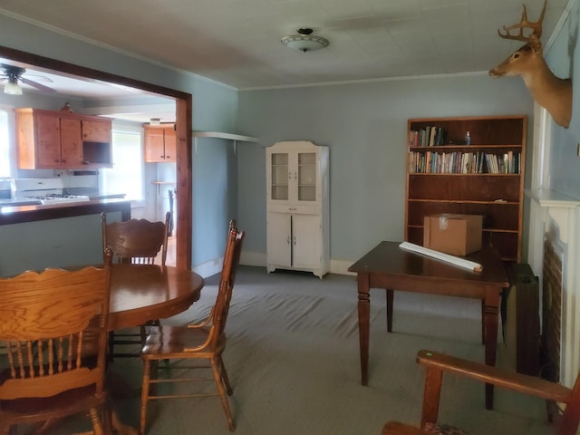 190 Beaverdam Church Rd, Enoree, SC 29335 - dining area with ornamental molding, carpet floors, and ceiling fan