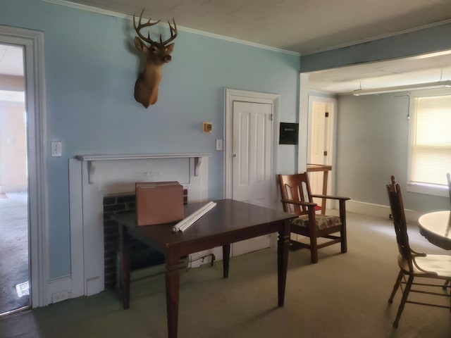 190 Beaverdam Church Rd, Enoree, SC 29335 - dining space featuring ornamental molding and carpet flooring