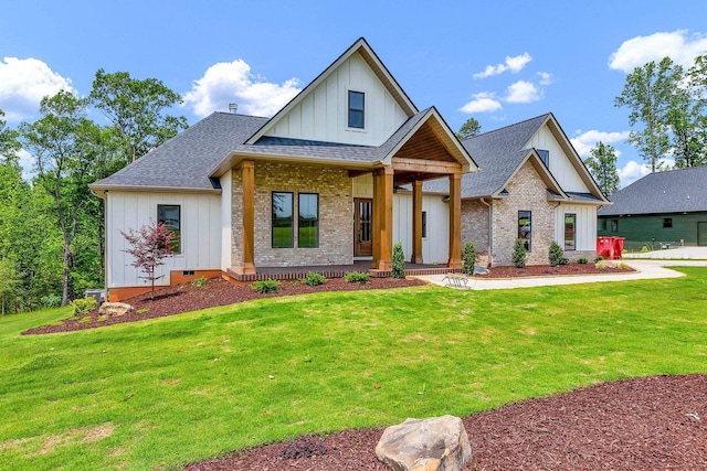 3963 Pennington Rd, Greer, SC 29651 - view of front of property featuring board and batten siding, a porch, roof with shingles, and a front lawn