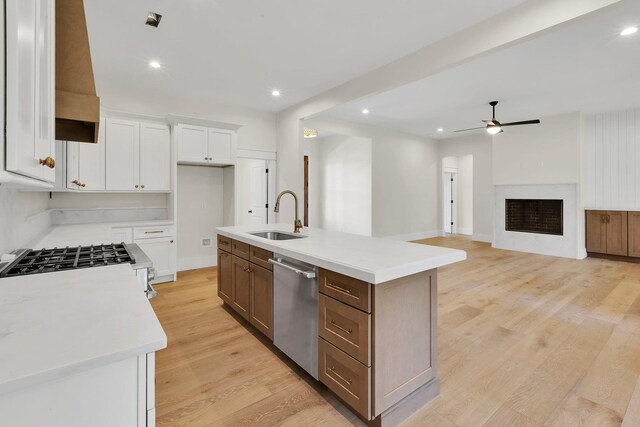 3963 Pennington Rd, Greer, SC 29651 - kitchen featuring stainless steel dishwasher, a ceiling fan, light countertops, white cabinets, and recessed lighting