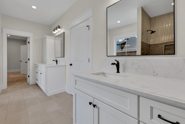 3963 Pennington Rd, Greer, SC 29651 - full bath with two vanities, tiled shower, and recessed lighting