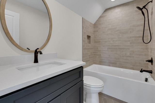 3963 Pennington Rd, Greer, SC 29651 - bathroom with vanity, tile patterned floors, bathtub / shower combination, and vaulted ceiling