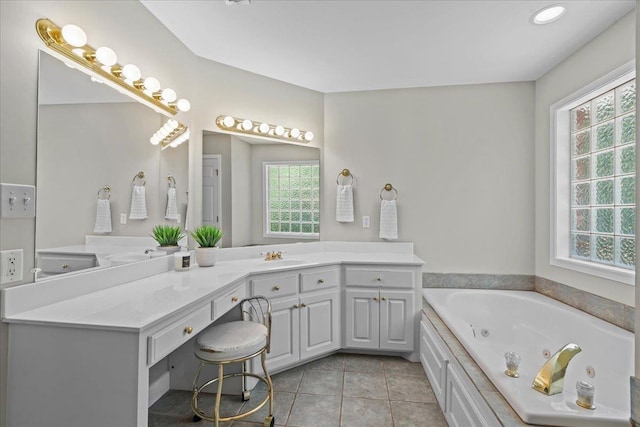 155 Lake Park Dr, Spartanburg, SC 29301 - full bath featuring a jetted tub, vanity, and tile patterned flooring