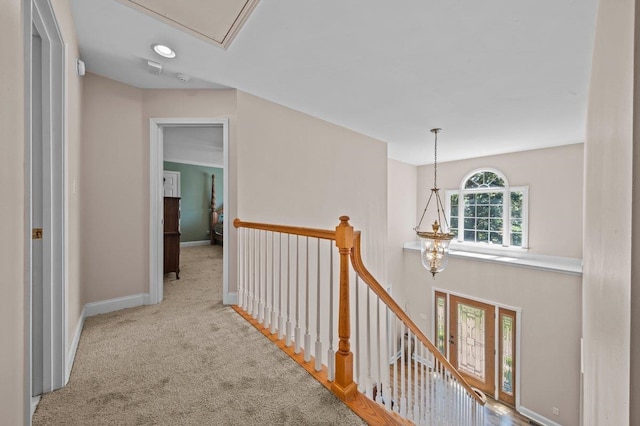 155 Lake Park Dr, Spartanburg, SC 29301 - corridor featuring an upstairs landing, carpet, and attic access