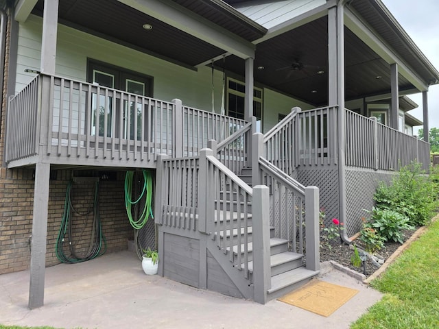 473 Meadow Rd, Inman, SC 29349 - view of side of home featuring stairs, covered porch, ceiling fan, and brick siding