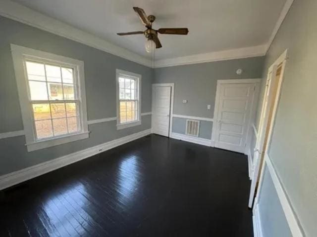 1145 Granite St, Pacolet, SC 29372 - unfurnished room with dark wood finished floors, ceiling fan, and ornamental molding