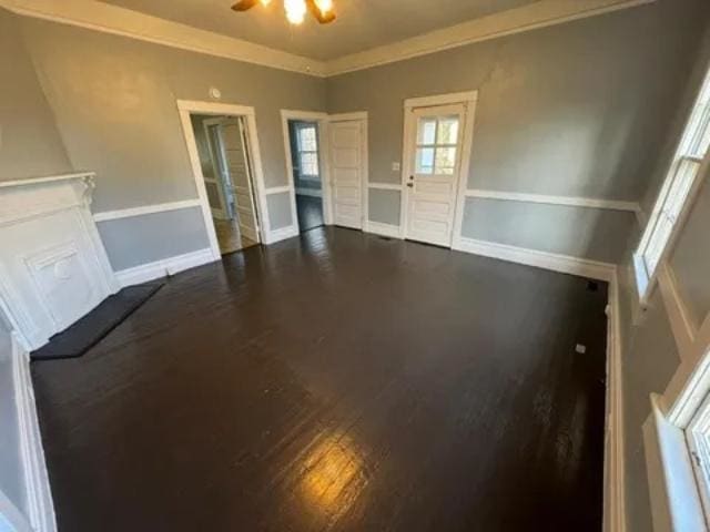 1145 Granite St, Pacolet, SC 29372 - unfurnished living room featuring dark wood-type flooring and ceiling fan