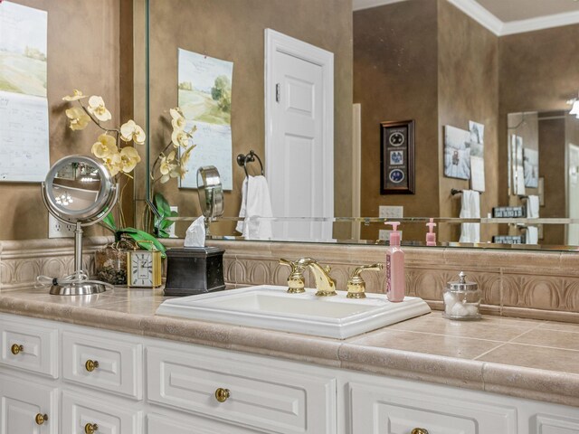 458 Carolina Club Dr, Spartanburg, SC 29306 - bathroom with double vanity, tasteful backsplash, and ornamental molding